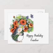 Carte de vœux d'anniversaire Hérisson Fantaisie et (Devant / Derrière)