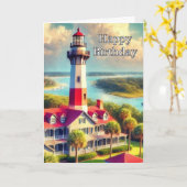 Carte de voeux d'anniversaire Joyeux avec phare à (Fleur jaune)