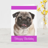 Carte de voeux d'anniversaire joyeux Carlin Chien (Fleur jaune)