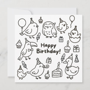 Carte de vœux d'anniversaire Minimal Bird Doodle