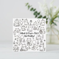 Carte de vœux d'anniversaire Minimal Cat Doodle Pu
