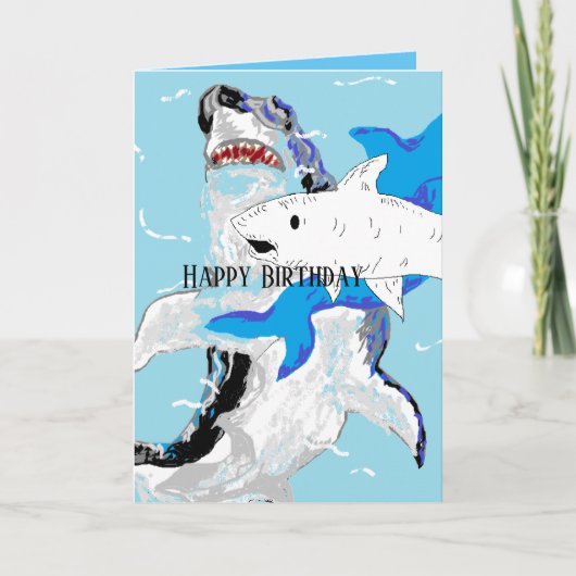 Carte de voeux d'anniversaire : Nage des requins (Devant)