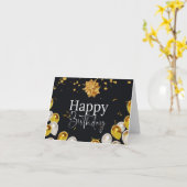 Carte de voeux d'anniversaire noir et or (Fleur jaune)