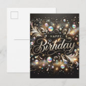 Carte de vœux d'anniversaire noire élégante (Devant / Derrière)