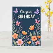 Carte de vœux d'anniversaire Papillon (Fleur jaune)