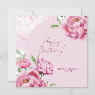 Carte de vœux d'anniversaire pliée Pink Peony