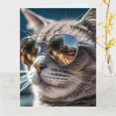 CARTE DE VŒUX D'ANNIVERSAIRE POUR CHAT COOL (Fleur jaune)