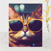 CARTE DE VŒUX D'ANNIVERSAIRE POUR CHAT TABBY COOL (Fleur jaune)