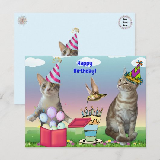 Carte de vœux d'anniversaire pour chats Tito et Ta (Devant / Derrière)