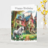 Carte de voeux d'anniversaire pour filles Unicorn (Fleur jaune)