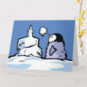 Carte de vœux d'anniversaire pour poussin pingouin (Fleur jaune)