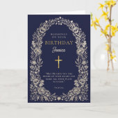 Carte de vœux d'anniversaire Psalm Navy Blue Birth (Fleur jaune)