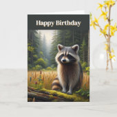 Carte de voeux d'anniversaire Raccoon (Fleur jaune)