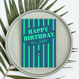 Carte de voeux d'anniversaire rayé bleu néon