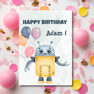 Carte de vœux d'anniversaire Robot avec ballons
