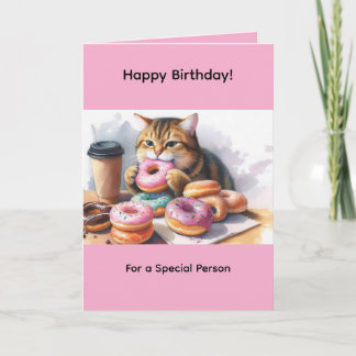 Carte de vœux d'anniversaire rose pour chat mignon