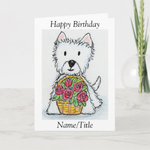 Carte de voeux d'anniversaire rose Westie personna