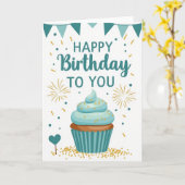 Carte de vœux d'anniversaire sarcelle (Fleur jaune)