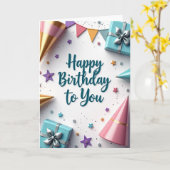 Carte de Vœux d'Anniversaire Turquoise (Fleur jaune)