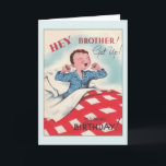 Carte de voeux d'anniversaire vintage Brother<br><div class="desc">Carte de voeux d'anniversaire rétro / Vintage.  L'adorable garçon se réveillant à son anniversaire !  Salut Frère !  Levez-Vous !  C'est ton anniversaire !</div>