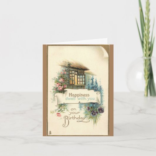 Carte de voeux d'anniversaire vintage Cottage (Devant)