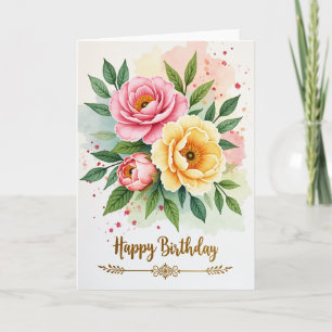 Carte de vœux d'anniversaire Watercolor Bloom