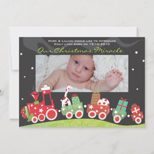 Carte de vœux d'annonce de bébé pour le train de N (Devant)