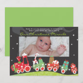 Carte de vœux d'annonce de naissance de bébé Train (Devant / Derrière)