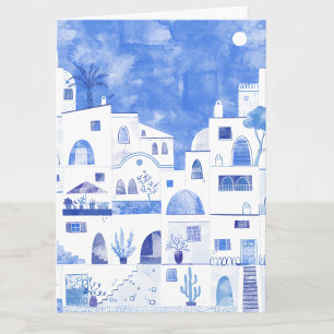 Carte de voeux d'aquarelle grecque Santorini