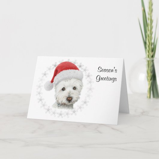 Carte de voeux d'art de chien de Westie de Noël (Devant)