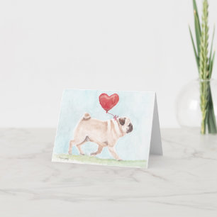 Carte de vœux d'art de chien Pug Heart