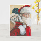 Carte de vœux d'art de chien Santa Puppy Retriever (Fleur jaune)
