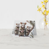 Carte de voeux d'art Opossum Family Illustration (Fleur jaune)