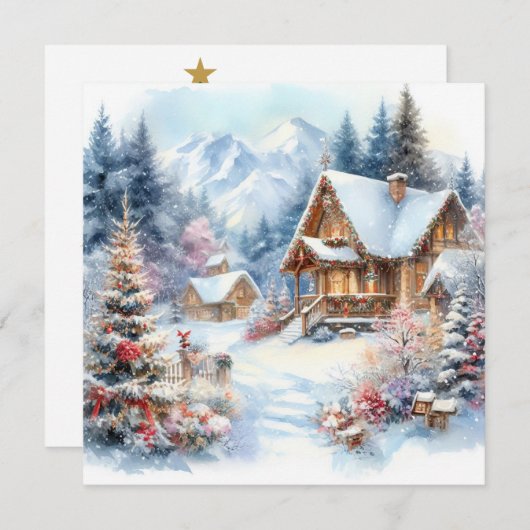 Carte de voeux d'Art Paysage de Noël (Devant / Derrière)