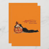 Carte de vœux d'art vintage de sorcière d'Hallowee (Devant / Derrière)