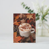 carte de vœux d'automne chocolat chaud et feuilles (Debout devant)
