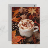 carte de vœux d'automne chocolat chaud et feuilles (Devant / Derrière)