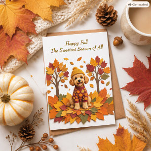 Carte de vœux d'automne pour famille avec Labradoo