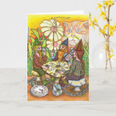 Carte de voeux de 3 gnomes (Fleur jaune)