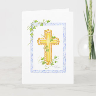 Carte de vœux de baptême à la croix de lierre