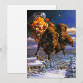 Carte de vœux de bison tirant le Père Noël (Devant / Derrière)