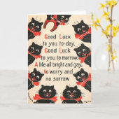 Carte de voeux de bonne chance de chats noirs (Fleur jaune)