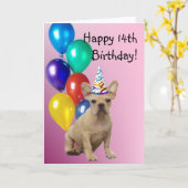 Carte de voeux de bouledogue français de joyeux (Fleur jaune)