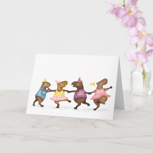 Carte de vœux de célébration de capybaras dansants (Orchidée)