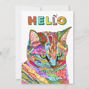 Carte de vœux de chat coloré Bonjour