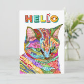 Carte de vœux de chat coloré Bonjour (Debout devant)