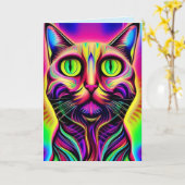 carte de voeux de chat curieux (Fleur jaune)