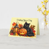 Carte de vœux de chat d'automne doux (Fleur jaune)
