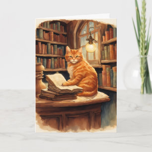 carte de vœux de chat de bibliothèque