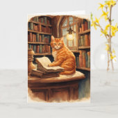 carte de vœux de chat de bibliothèque (Fleur jaune)